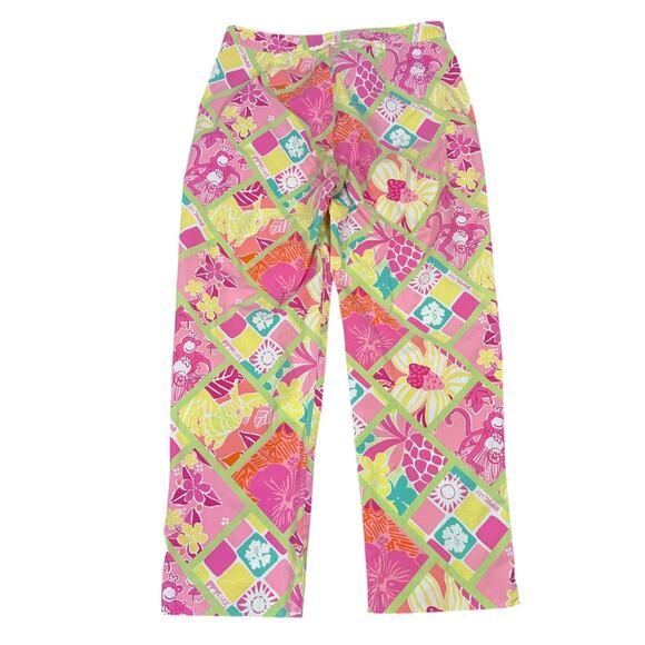 Vintage Lilly Pulitzer Capri Pants Women 4 Pink Diamond Head Patch Hula Monkey - Picture 2 of 8